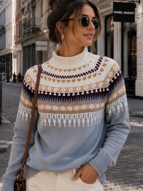 Cashmere Blend Merino Vela Ave Luxurious merino wool Fair Isle sweater
